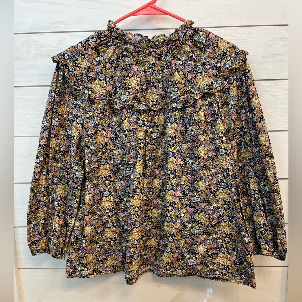 Universal Thread Black Floral Ruffle Long Sleeve Blouse